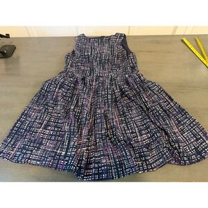 Felicity & Coco Navy Purple Grid Print Fit and Flare Sleeveless Dress Large